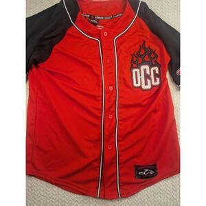 Orange County Choppers OCC Baseball Jersey Shirt Flames Biker Orange Black Large